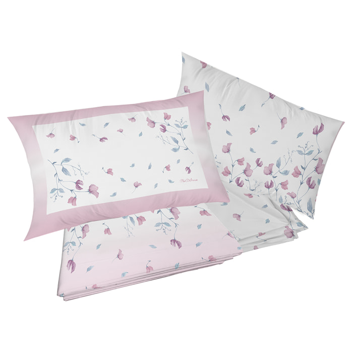 Completo letto pea flower rosa 100% cotone