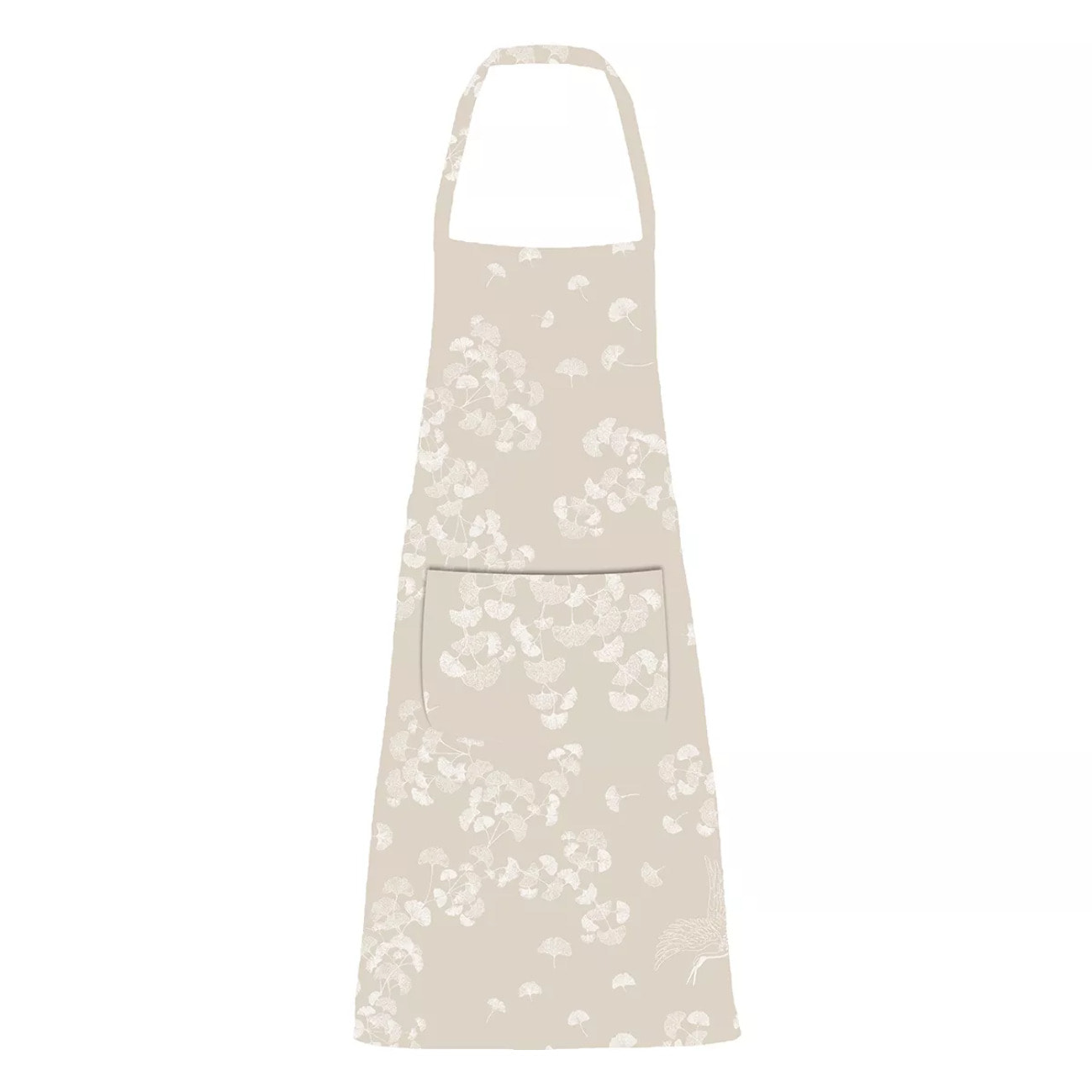 Tablier pur coton enduit motif jacquard beige Mille ginkos naturel