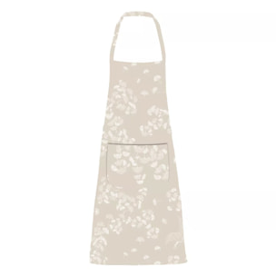 Tablier pur coton enduit motif jacquard beige Mille ginkos naturel