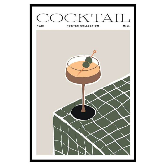 Affiche encadrée cocktail vintage Milan Affiche + cadre en métal - Noir