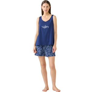 Pigiama donna in cotone con top spalla larga e pantalone corto articolo cachemire Noidinotte