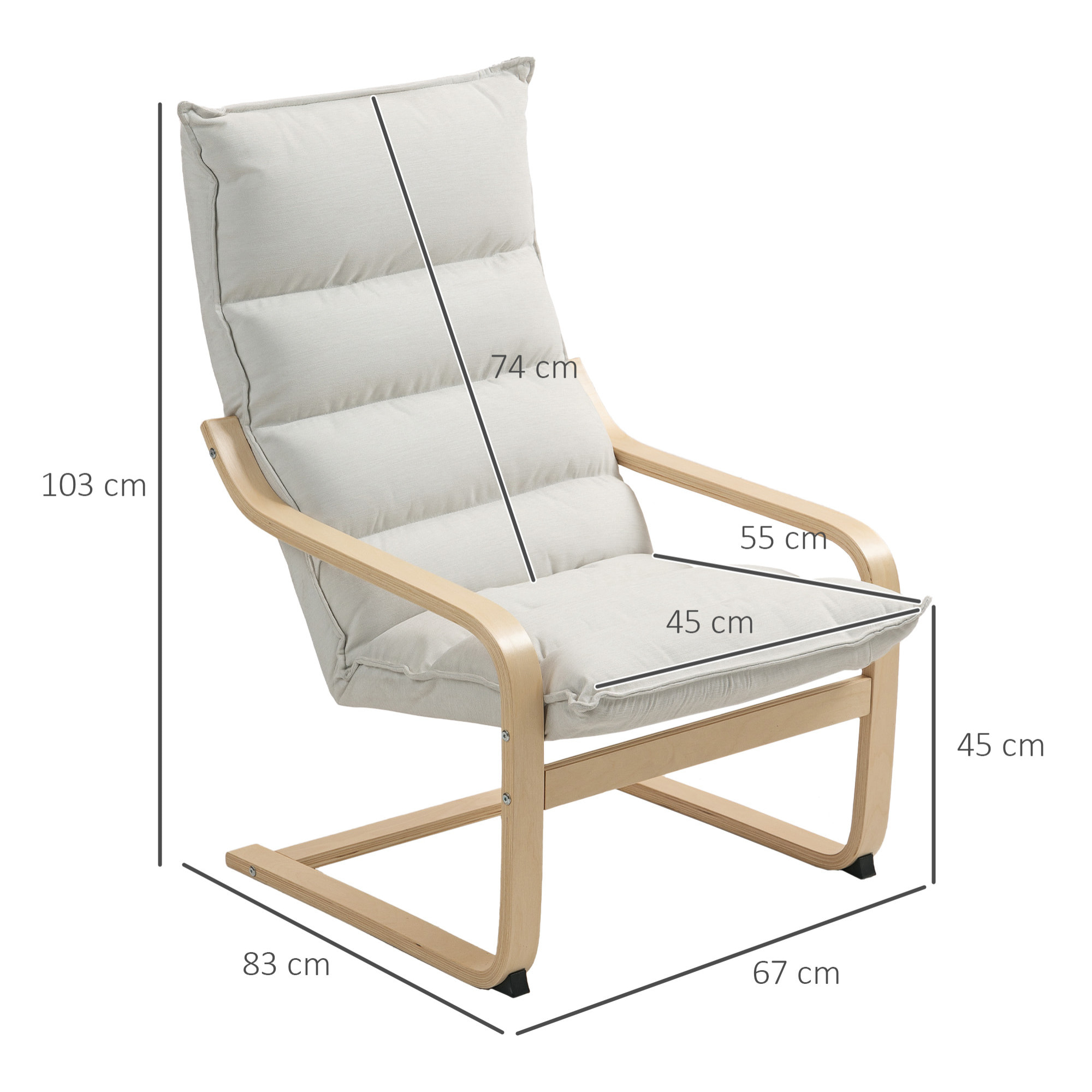 Sillón de Salón Moderno Butaca de Salón con Respaldo Alto Reposabrazos y Patas de Madera Tapizado en Terciopelo Butaca para Dormitorio Sala de Estar Crema