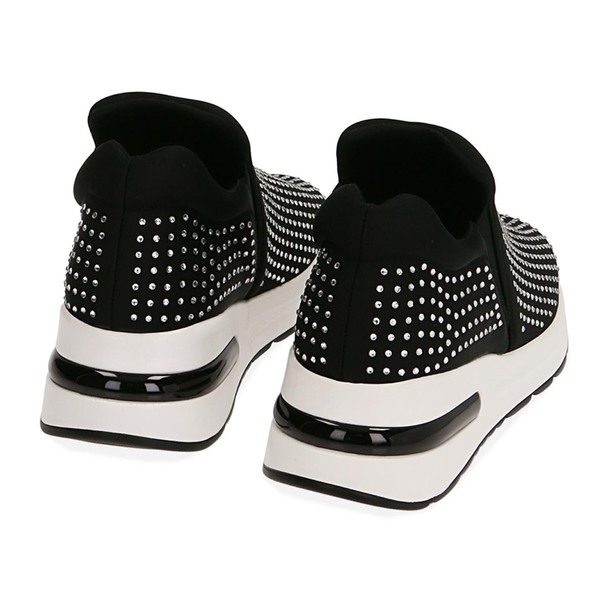 Slip-on nero/bianco in lycra con strass