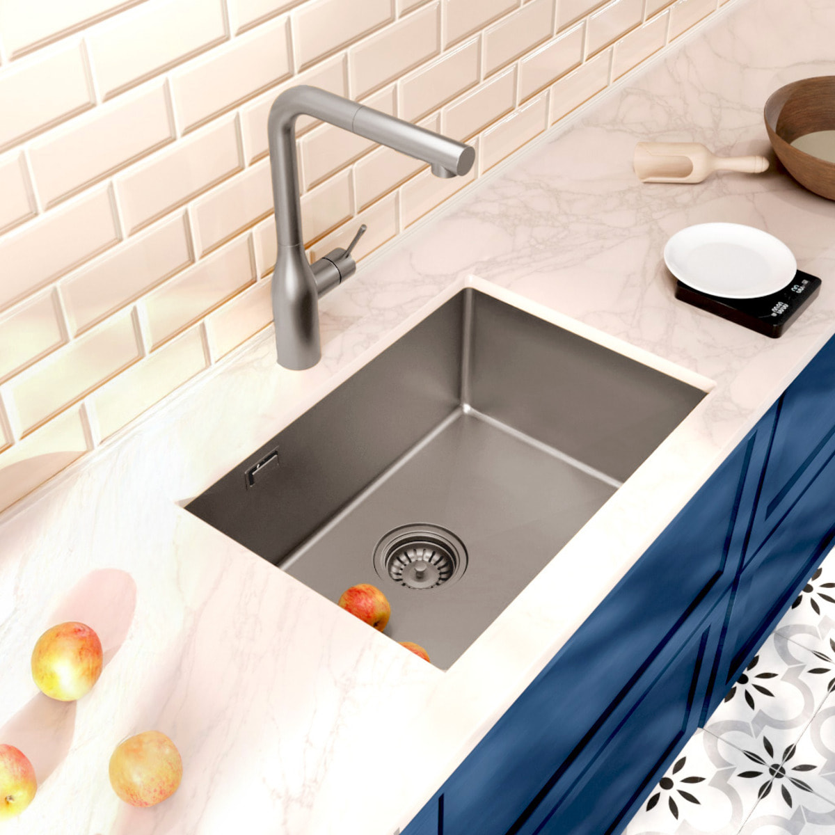 Timeless Évier de cuisine sous plan inox 304, 1 bac, 55x45x21 cm, Gun Metal brossé PVD
