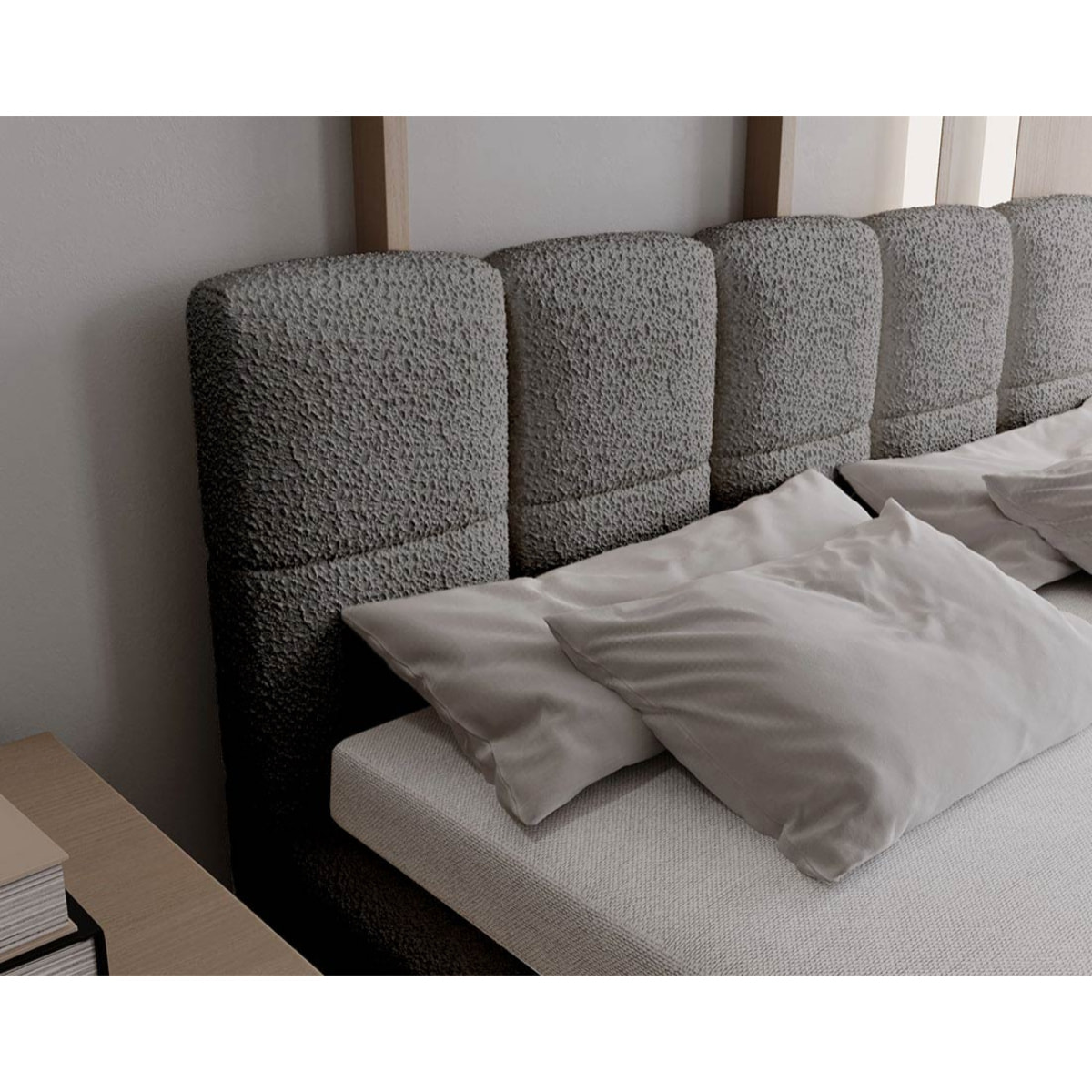 Paulito - lit coffre - 180x200 cm - sommier inclus - en tissu bouclette - Gris