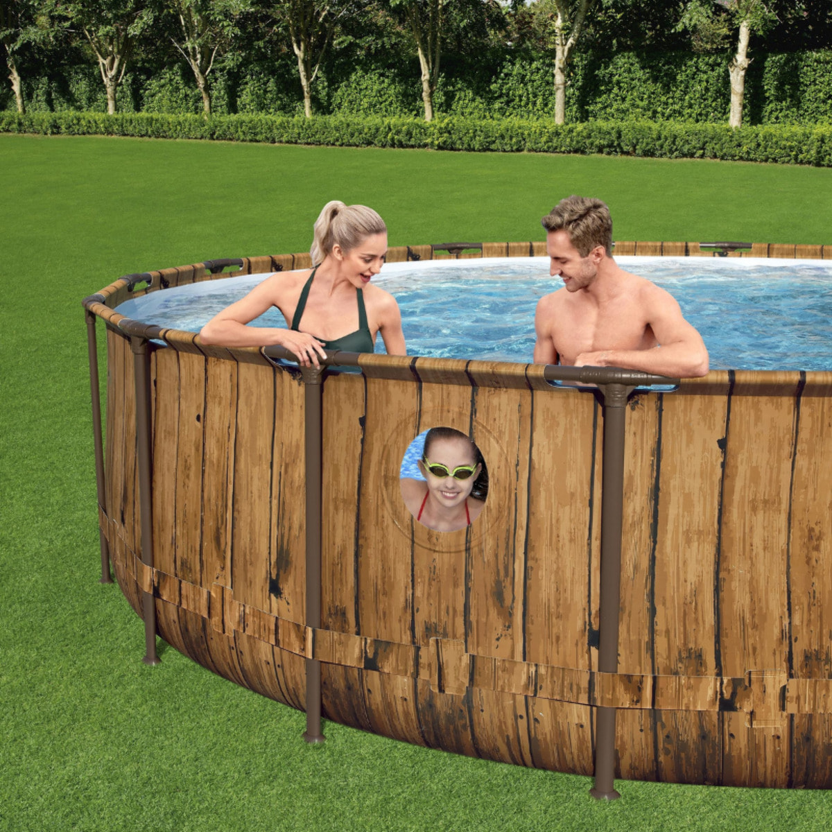 Bestway Piscine hors sol tubulaire ronde Bestway Power Steel Swim Vista 549 x 122 cm décor bois