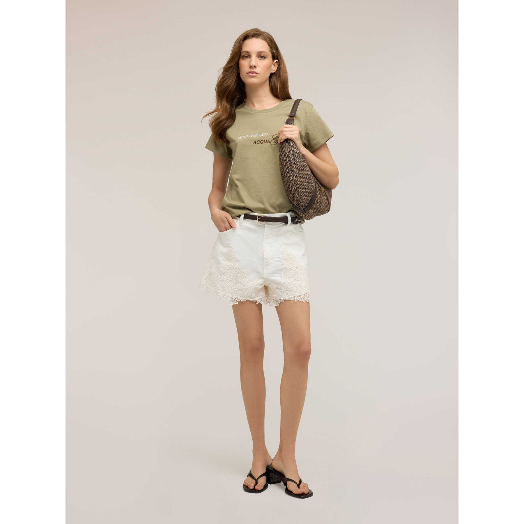 Motivi - T-shirt in jersey con scritta ricamata - Verde militare