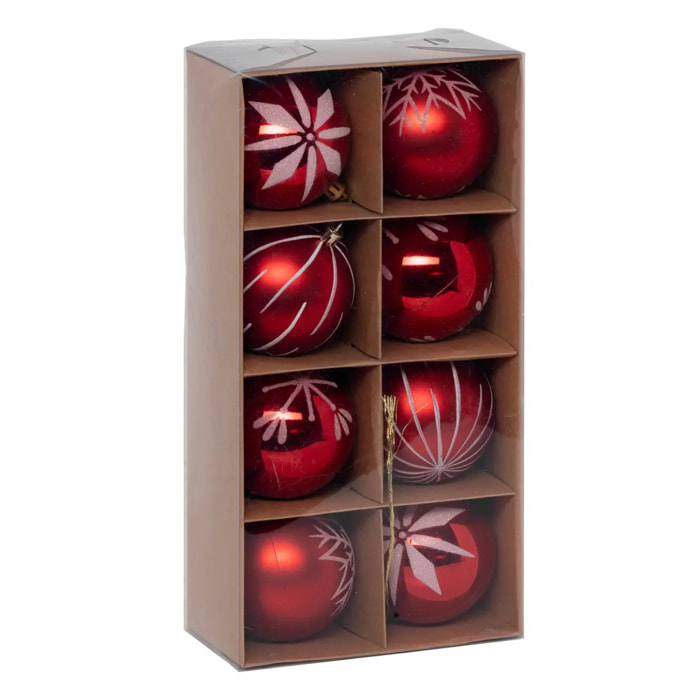 Boules de Noël "Colorama de Noël" lot de 8 en plastique D8cm rouge blanc