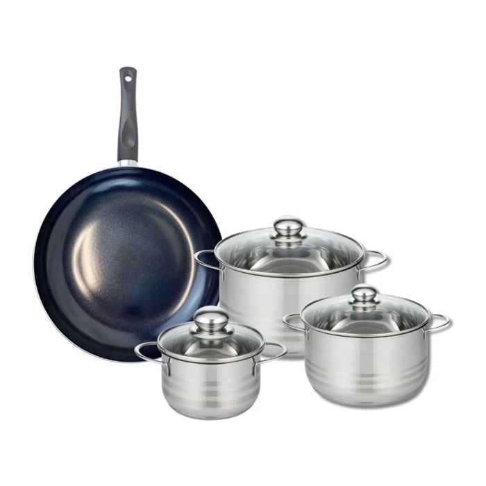 Ensemble de 1 Poêle de cuisson 32 cm et 3 faitouts 16, 20 et 24 cm Elo Prima Brillant