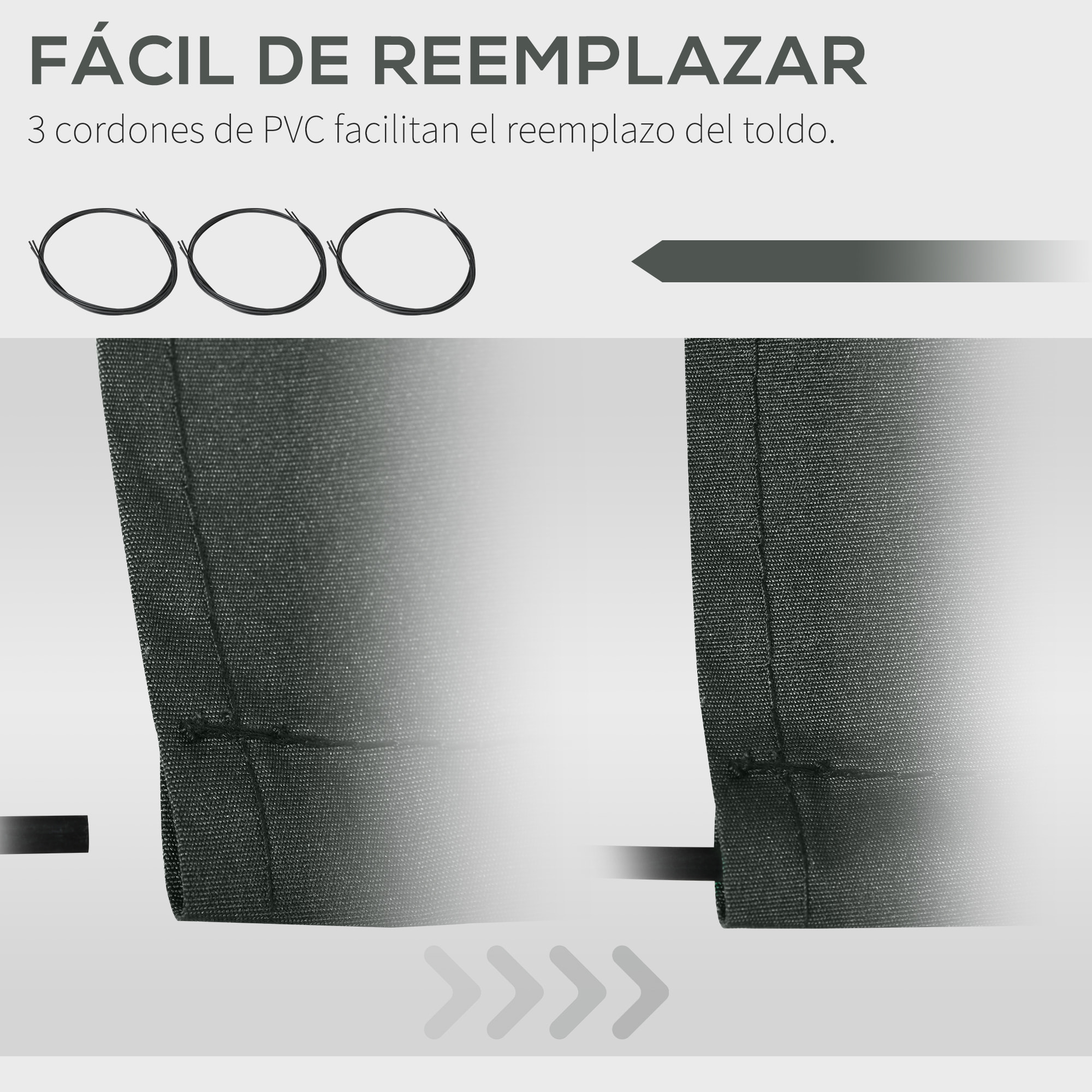 Techo de Repuesto para Toldo, 382x240 cm, Lona para Toldo con Dobladillo, Protección UV, Impermeable, Tela de Repuesto para Patio, Terraza, Jardín, Balcón, Gris