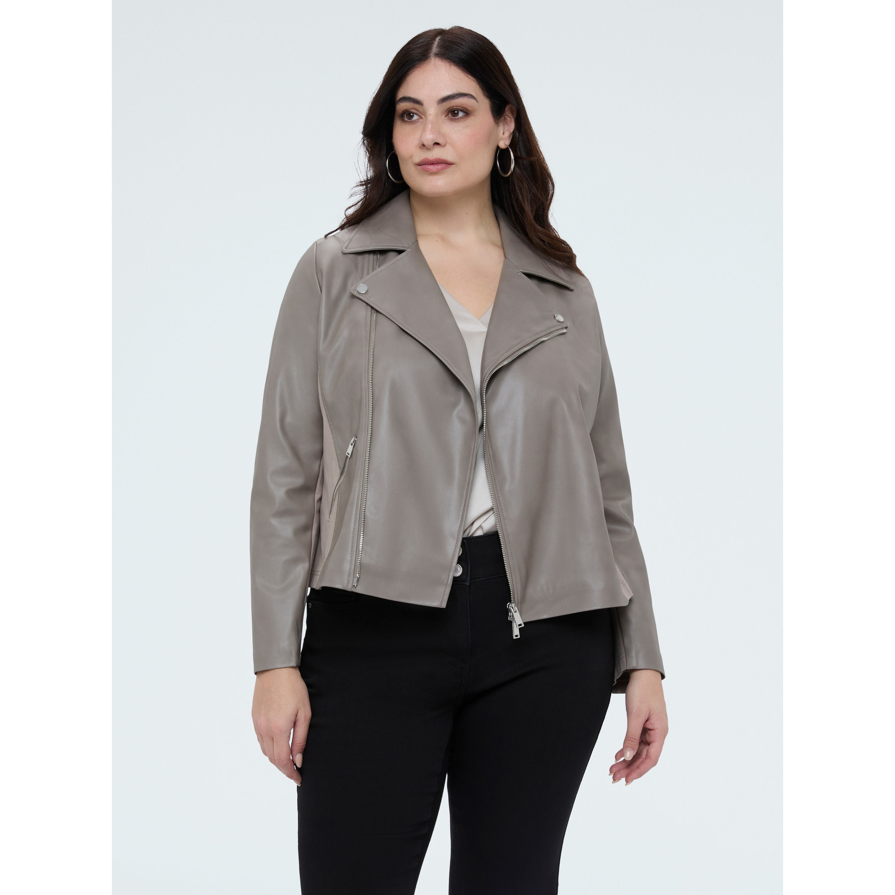 Fiorella Rubino - Giacca biker con inserti in tessuto stretch - Grigio