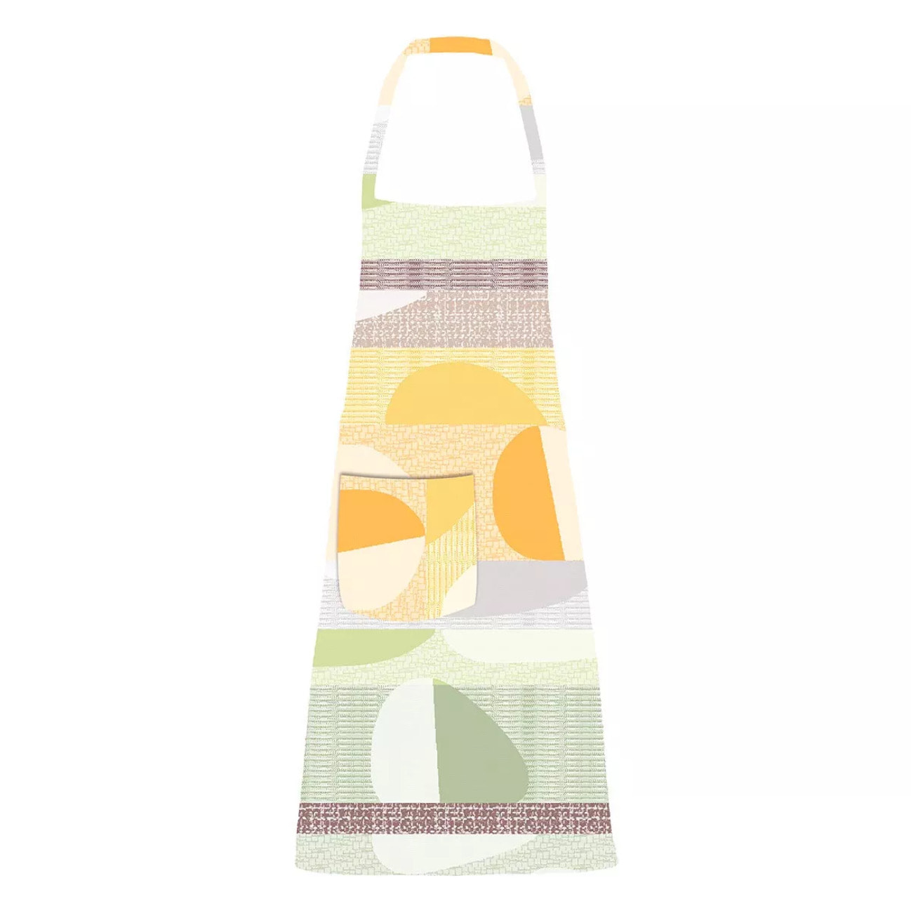 Tablier pur coton enduit motif jacquard vert orange Mille galets terre cuite