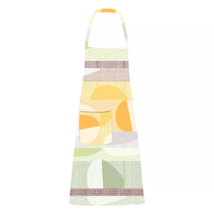 Tablier pur coton enduit motif jacquard vert orange Mille galets terre cuite