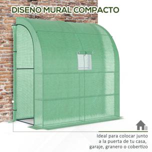 Invernadero Pequeño de Pared Invernadero de Exterior con Ventanas Estantes de 3 Niveles y Marco de Acero Invernadero para Cultivar Plantas Flores 200x100x215 cm Verde