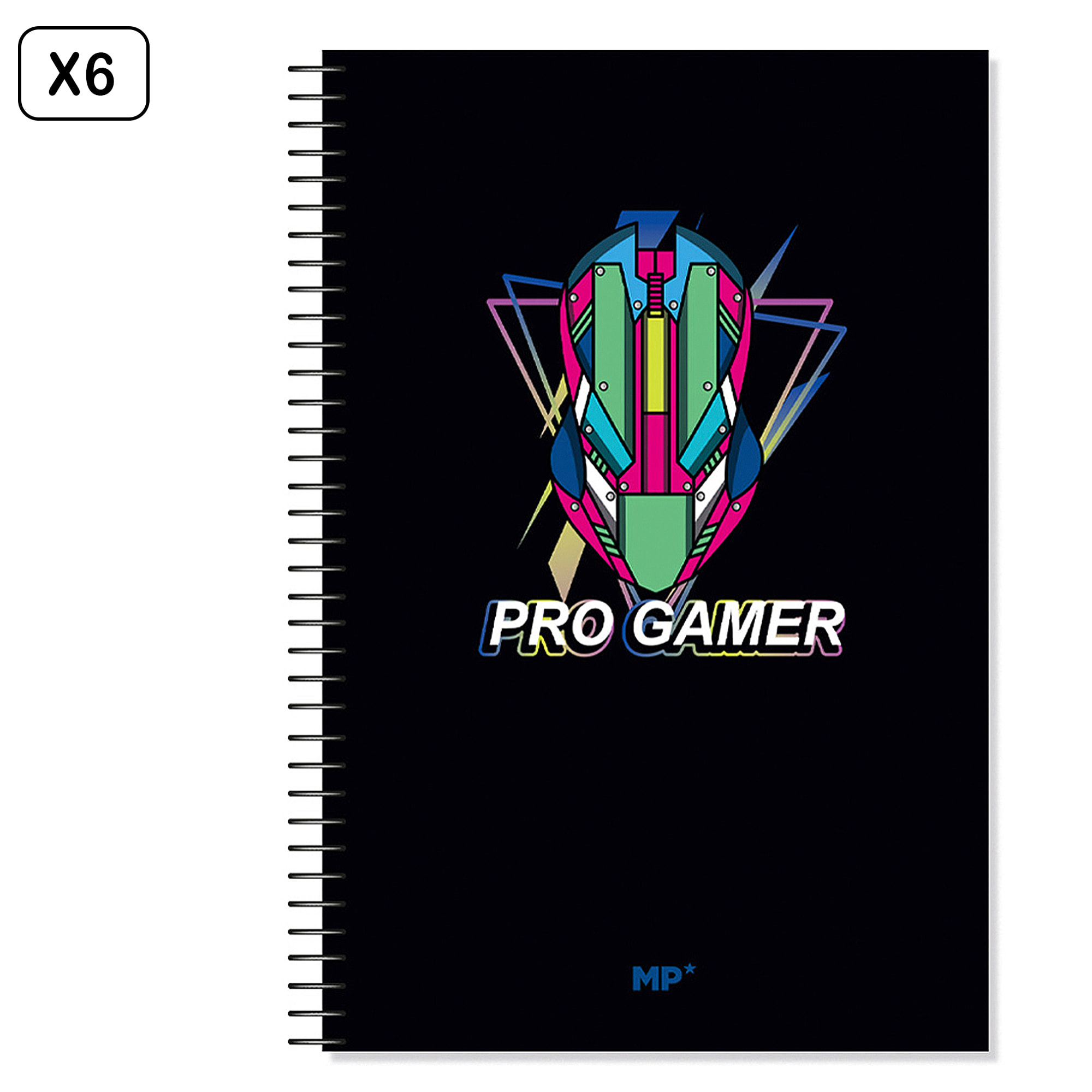 PACK 6 UNITA' QUADERNO AD ANELLI Fº 80 PAGINE 90 g/m² DESIGN PRO GAMER