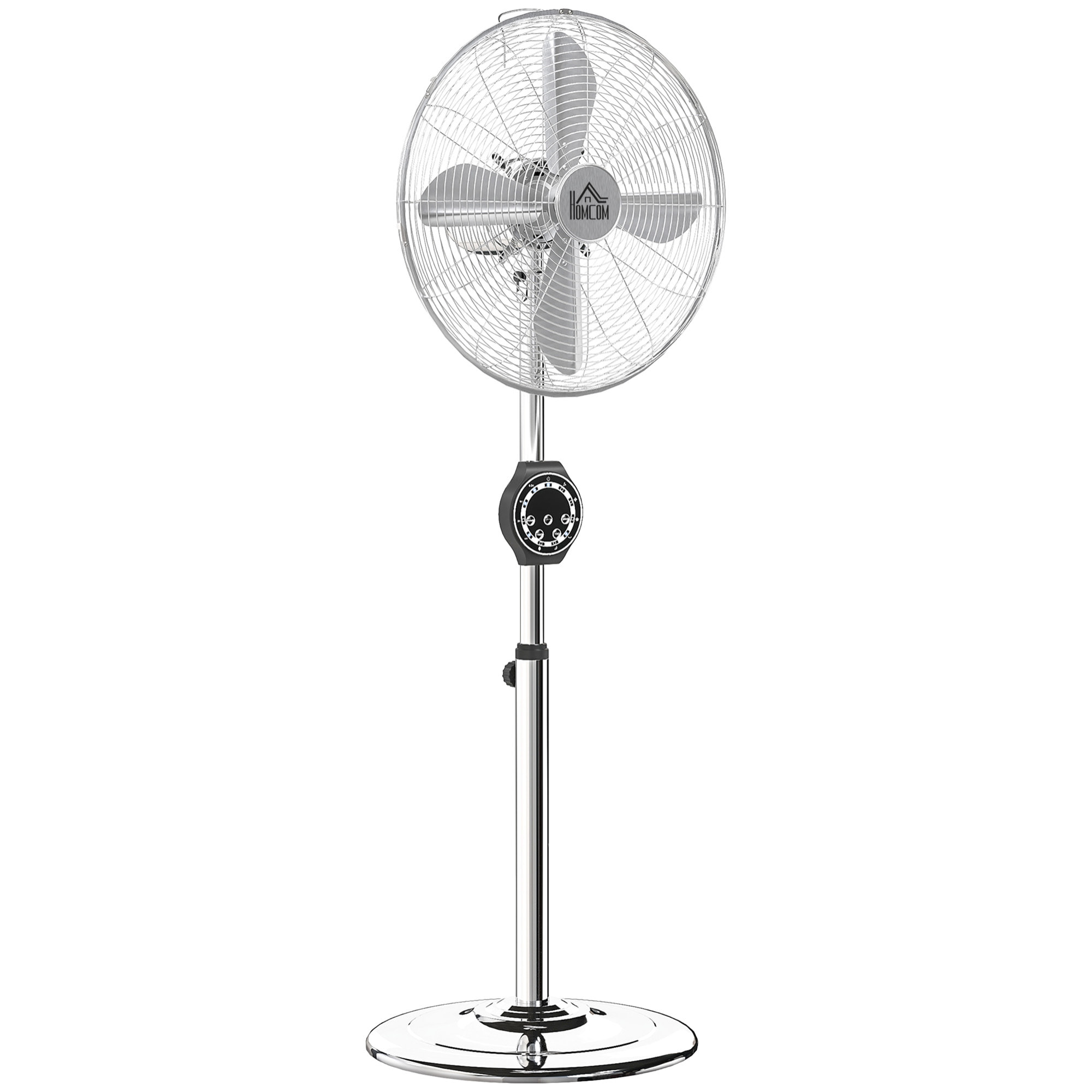 Ventilateur sur pied 50W oscillant réglable H.120-135 cm 3 vitesses timer télécommande 4 pales métal