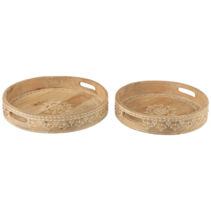 J-Line plateau 2 Anses Perles - bois - naturel/blanc - 2 pièces