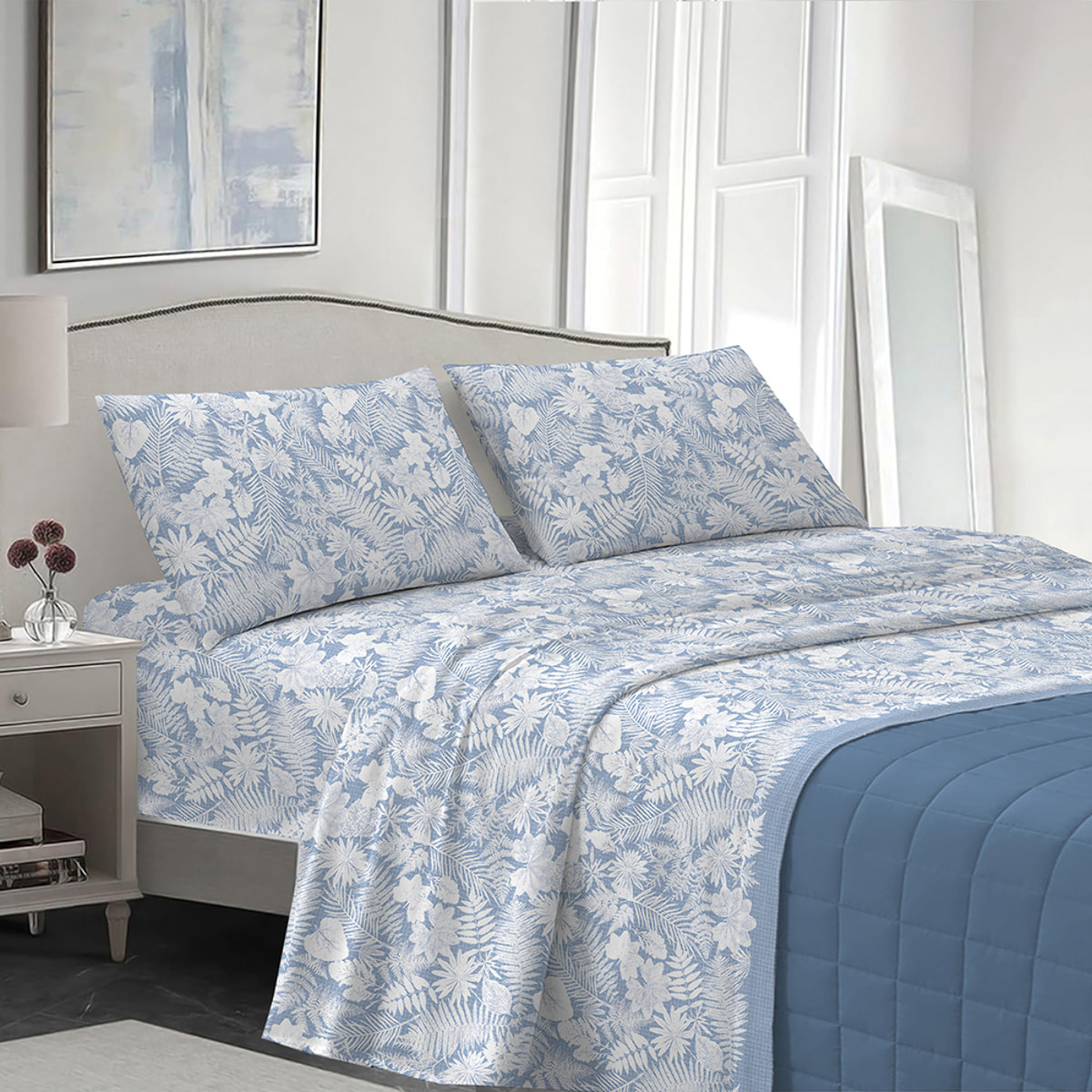 Completo letto clorofilla azzurro 100% cotone