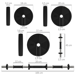 Juego de Mancuernas Ajustables, 2 en 1, 25kg, Juego de Pesas con Barras de Conexión y Mangos Antideslizantes, Pesas y Mancuernas para Hombres y Mujeres, Ejercicio de Fitness, Gimnasio en Casa