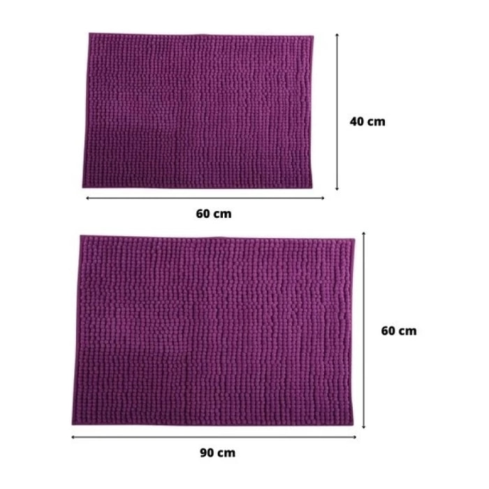 Lot de 2 Tapis de bain Microfibre CHENILLE Violet 40x60 et 60x90cm MSV