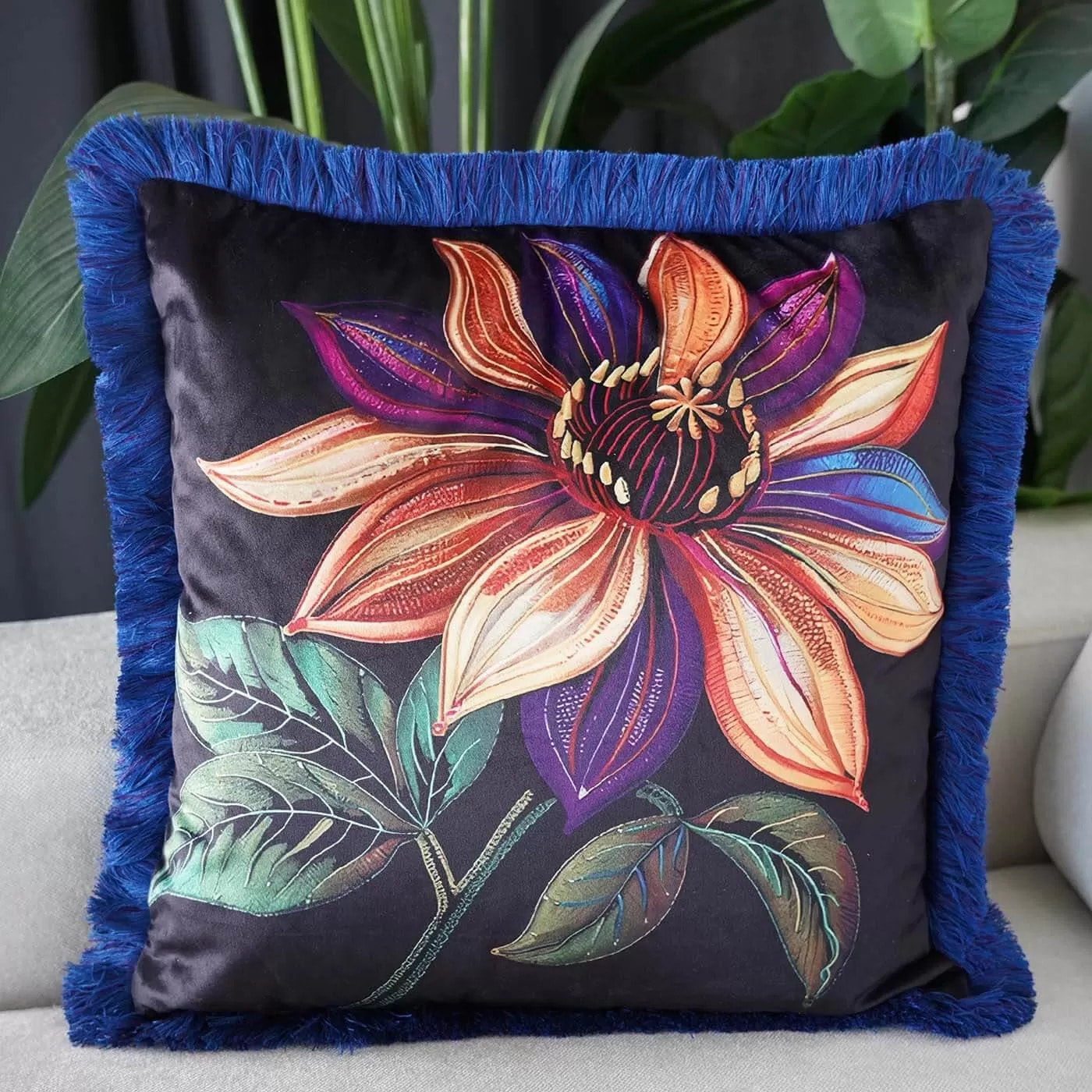 Coussin à franges Jungle fleur orange Kare Design