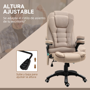 Silla de Oficina con Masaje de 6 Puntos Silla de Escritorio Giratoria con Función Basculante con Calefacción Altura Ajustable Respaldo Reclinable y Mando a Distancia Caqui