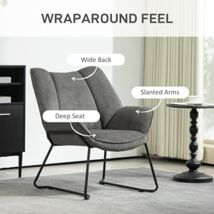 Fauteuil lounge design contemporain - dossier incliné, assise accoudoirs enveloppants - acier noir tissu gris