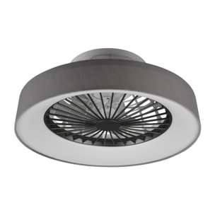 Faresund - Ventilatore e plafoniera LED Ø47 cm con bordo in tessuto grigio, telecomando, dimmer, timer, luce notturna ed effetto stelle