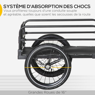 Remorque vélo remorque de transport pour vélo pliable 125L x 64l x 53,5H cm barre d'attelage universelle acier noir