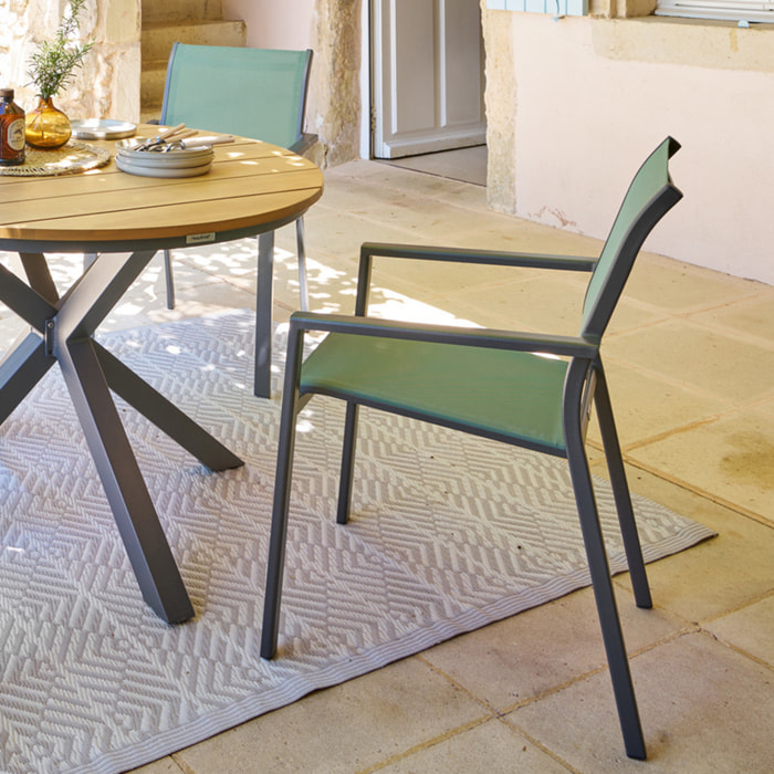 Fauteuil de jardin empilable "Essentia" vert olive & graphite en aluminium traité epoxy