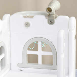 Tobogán Infantil 5 en 1, Tobogán para Niños de 1-3 Años con Aro de Baloncesto, Telescopio, Escalador y Cesta Inferior, para Interior y Exterior, Blanco y Gris