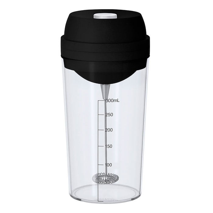 Vaso mezclador de 300 ml de capacidad. Con mezclador eléctrico en tapadera. Con dos velocidades y tapa ajustable. Incluye escala de medidas en el lateral.