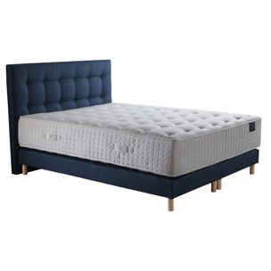 Ensemble Hélios + tête de lit capitonnée - Matelas ressorts ensachés Mémoire de forme Latex - Sommier Bleu Marine