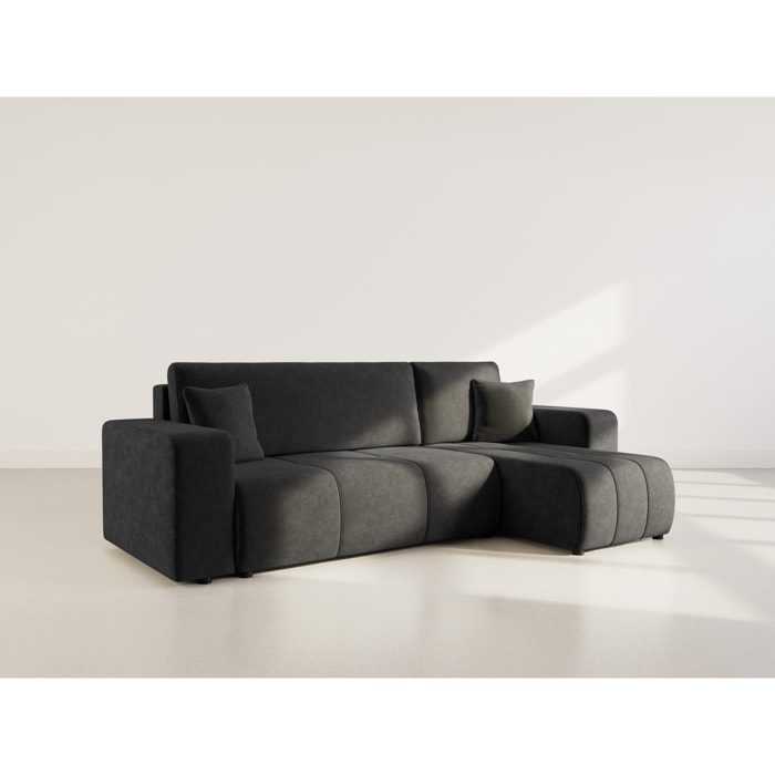 Nicole - canapé d'angle réversible 4 places convertible avec coffre en tissu - Gris Anthracite