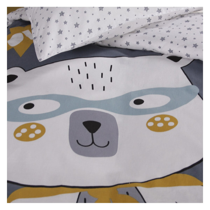 Parure de lit coton 1 personne imprimé ours polaire TEDDY bleu