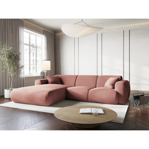 Canapé d'angle gauche "Nolio" 4 places en chenille rose