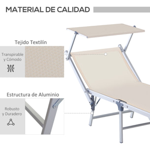 Tumbona Reclinable y Plegable con Toldo 169x72x55/72cm Beige