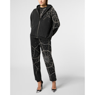 PHILIPP PLEIN Washed Zip Hoodie Spiderweb Strass