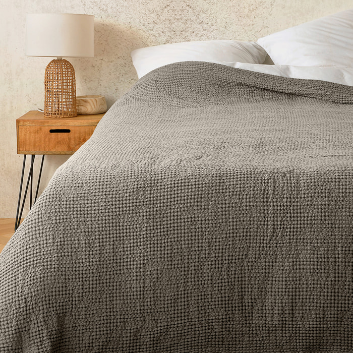Plaid ou couvre lit 100%  coton nid d’abeille - Marron glacé