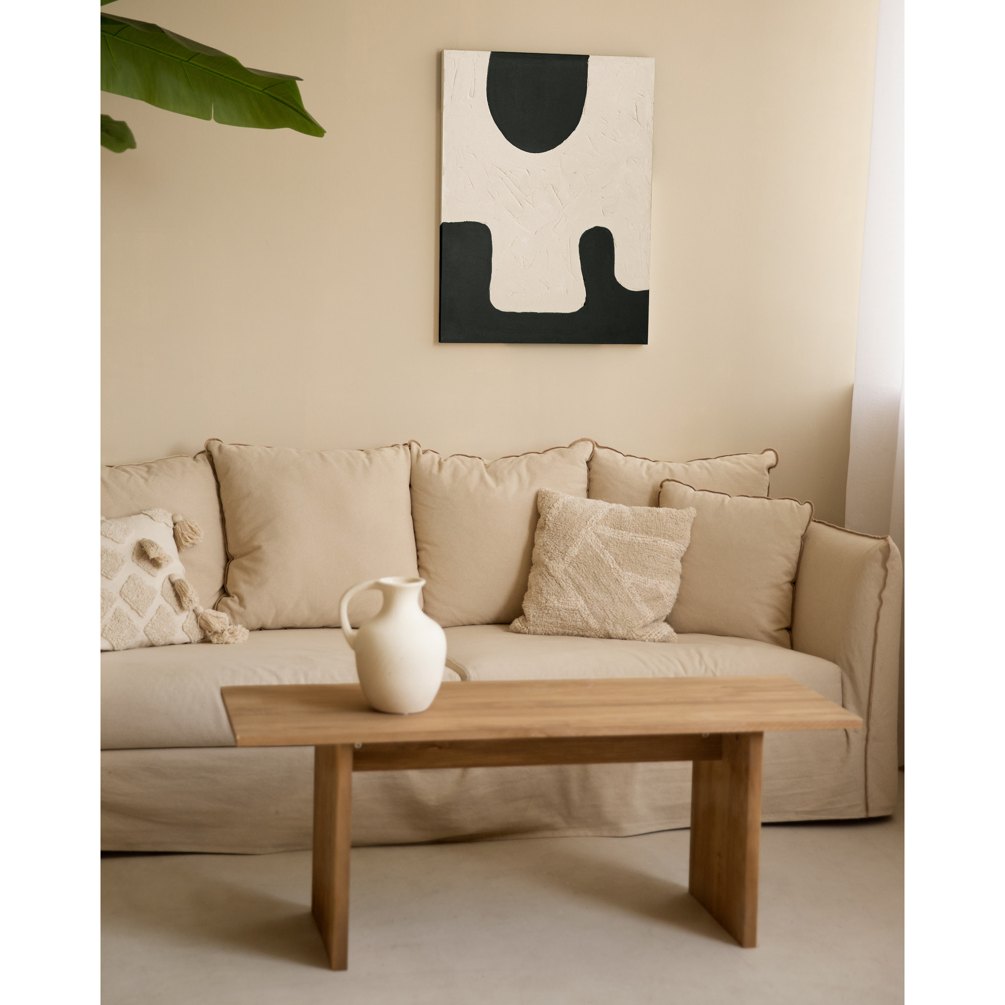 Tableau blanc et noir décoratif sur coton avec cadre en bois peint à la main à la peinture à l'huile en différentes tailles