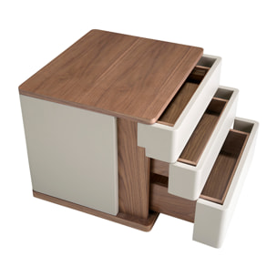 Mesita de noche con estructura de madera de MDF en gris y una base de madera chapada en nogal 46x46x45cm