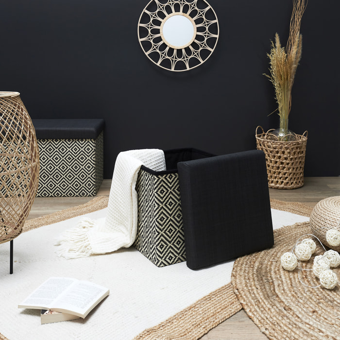 Coffre Pouf Pliable Tresse Noir