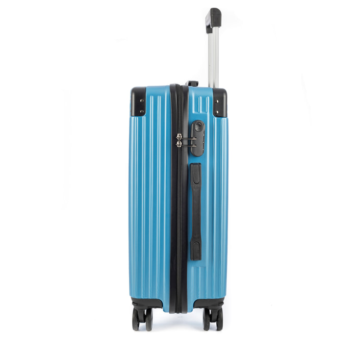 DAM Set di 3 valigie Trolley, in materiale leggero ABS ad alta resistenza con angoli rinforzati. Serratura numerica e 4 ruote doppie removibili e girevoli a 360°. 52x31x78 Cm. Colore: Blu Jeans
