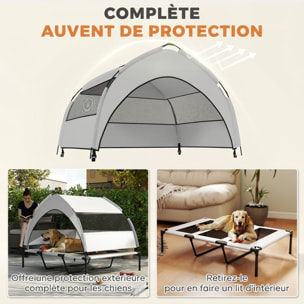 Lit pour chien sur pieds grande taille XXL avec auvent gris