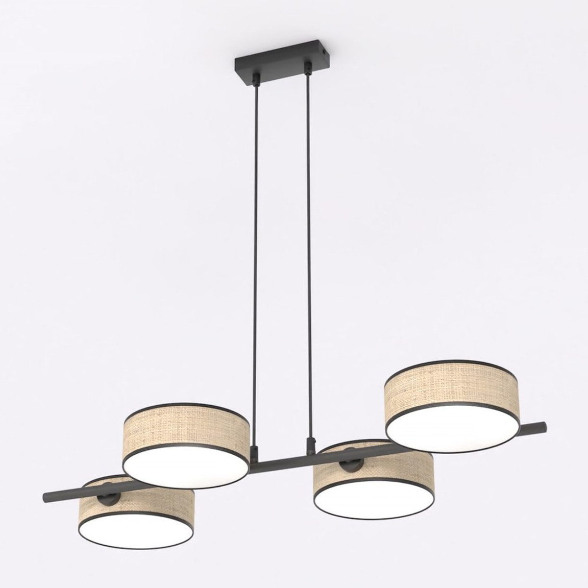 Lampada a sospensione DRUMZ in acciaio nero e rattan