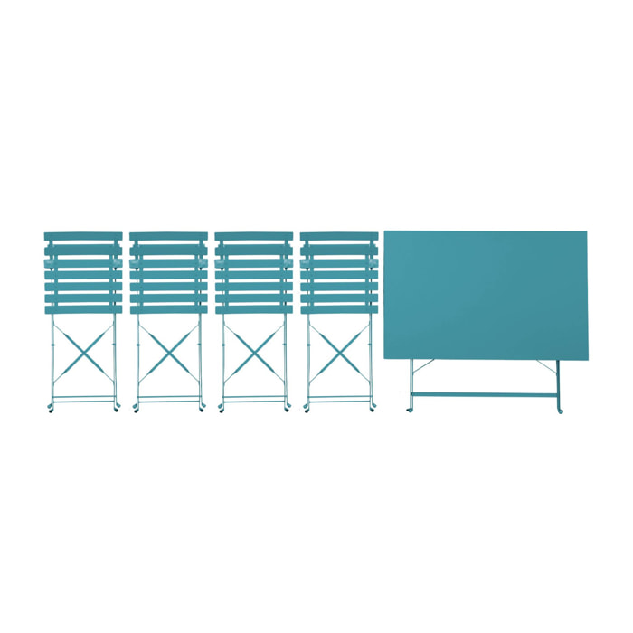 Table de jardin bistrot pliante métal + 4 assises 110 x 70cm. avec quatre chaises pliantes. acier thermolaqué
