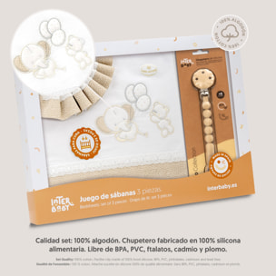Triptico Cuna Pasacinta Oso Elefante Globos +Broche Bco/Beig
