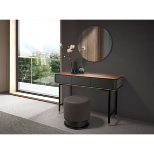 Puff con asiento tapizado en polipiel en gris oscuro sus patas de madera de mdf en negro 43x43x42cm