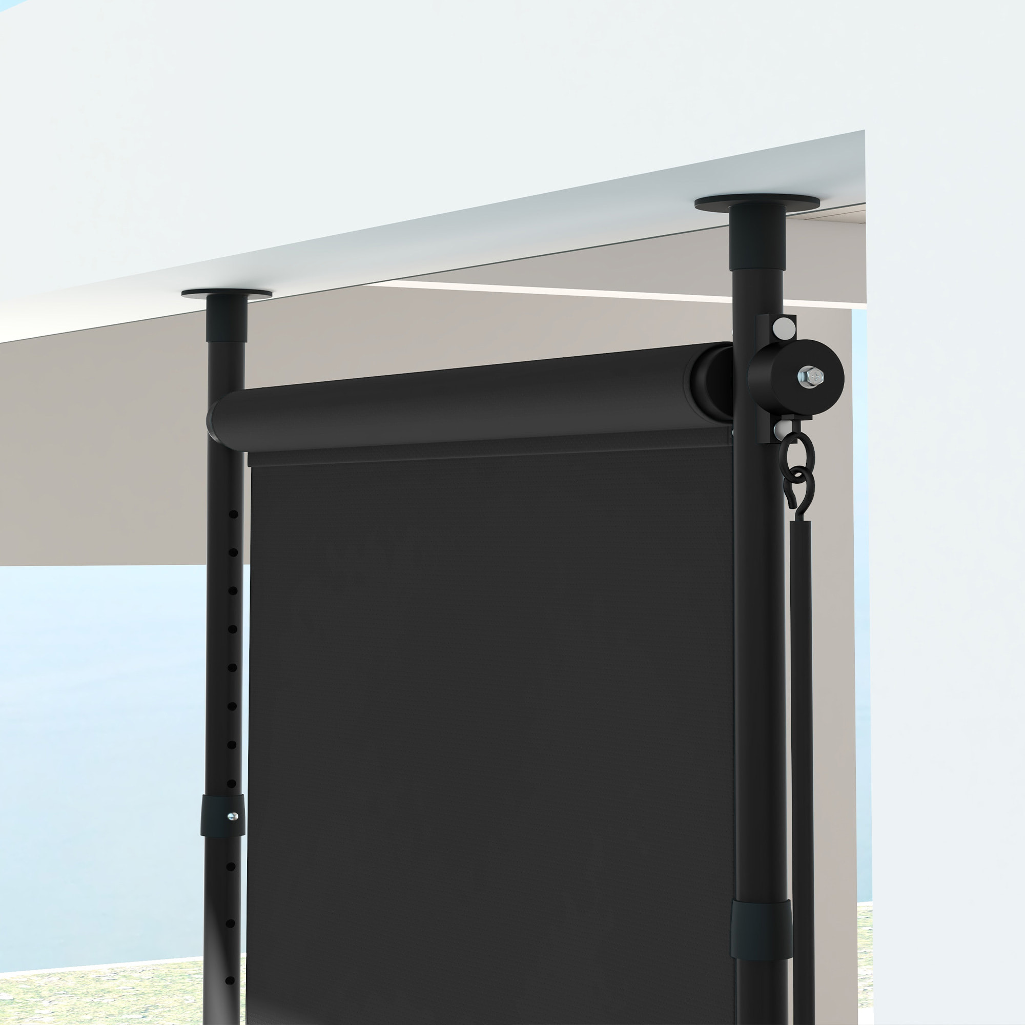 Store extérieur sur pied store manuel rétractable enroulable réglable gris foncé