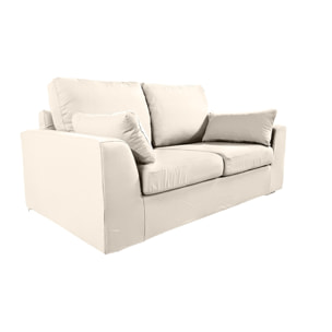 Canapé 2 pl TRESSIN 170 cm fixe tissu coton Écru - 100% déhoussable - Fab. France